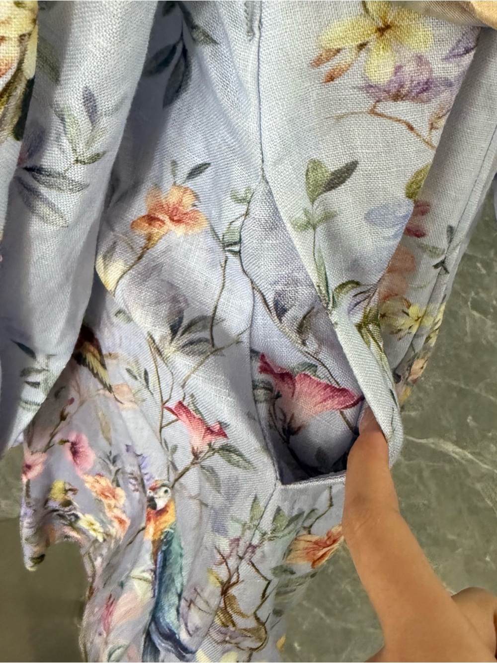 Zimmermann Powder Blue Floral & Bird Tie-Waist Mini Dress - Picture 8 of 11